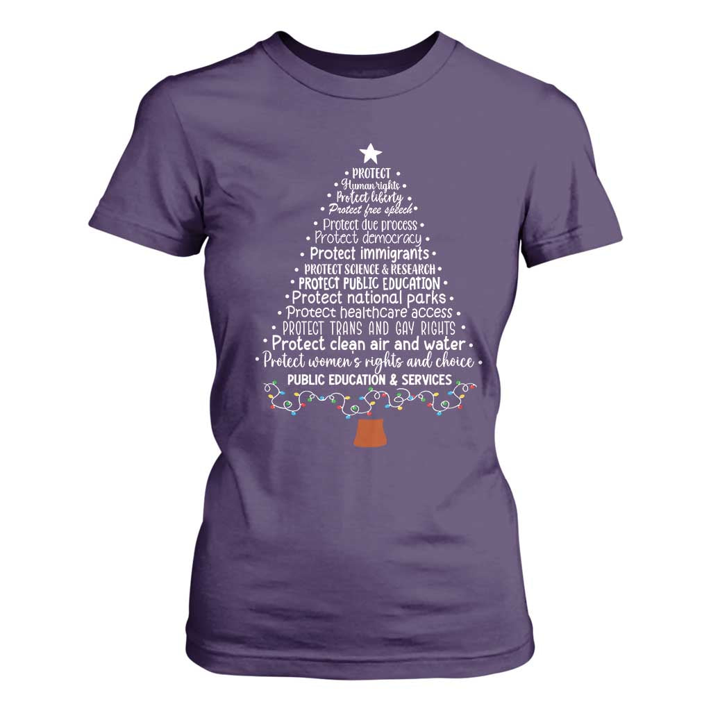 Protect Democracy Christmas Tree T Shirt For Women Anti Fascism Social Justice TS10 Purple Print Your Wear