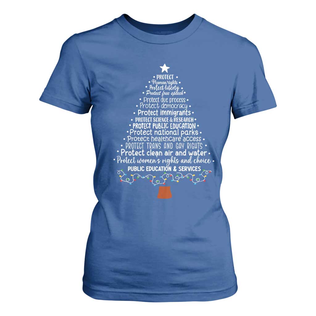 Protect Democracy Christmas Tree T Shirt For Women Anti Fascism Social Justice TS10 Royal Blue Print Your Wear