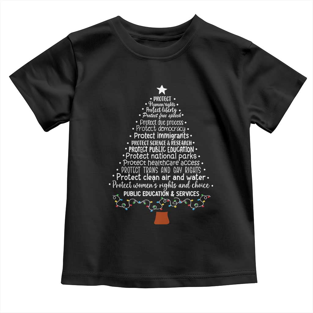 Protect Democracy Christmas Tree Toddler T Shirt Anti Fascism Social Justice TS10 Black Print Your Wear