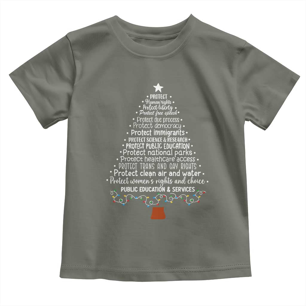 Protect Democracy Christmas Tree Toddler T Shirt Anti Fascism Social Justice TS10 Military Green Print Your Wear