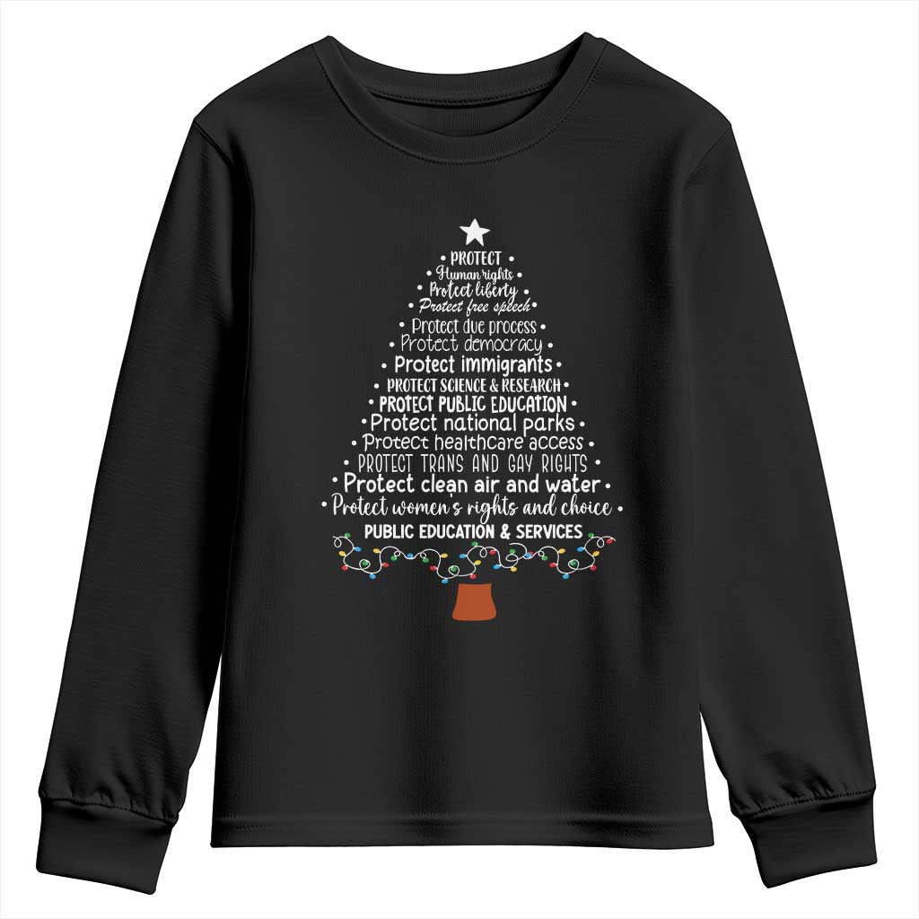 Protect Democracy Christmas Tree Youth Sweatshirt Anti Fascism Social Justice TS10 Black Print Your Wear