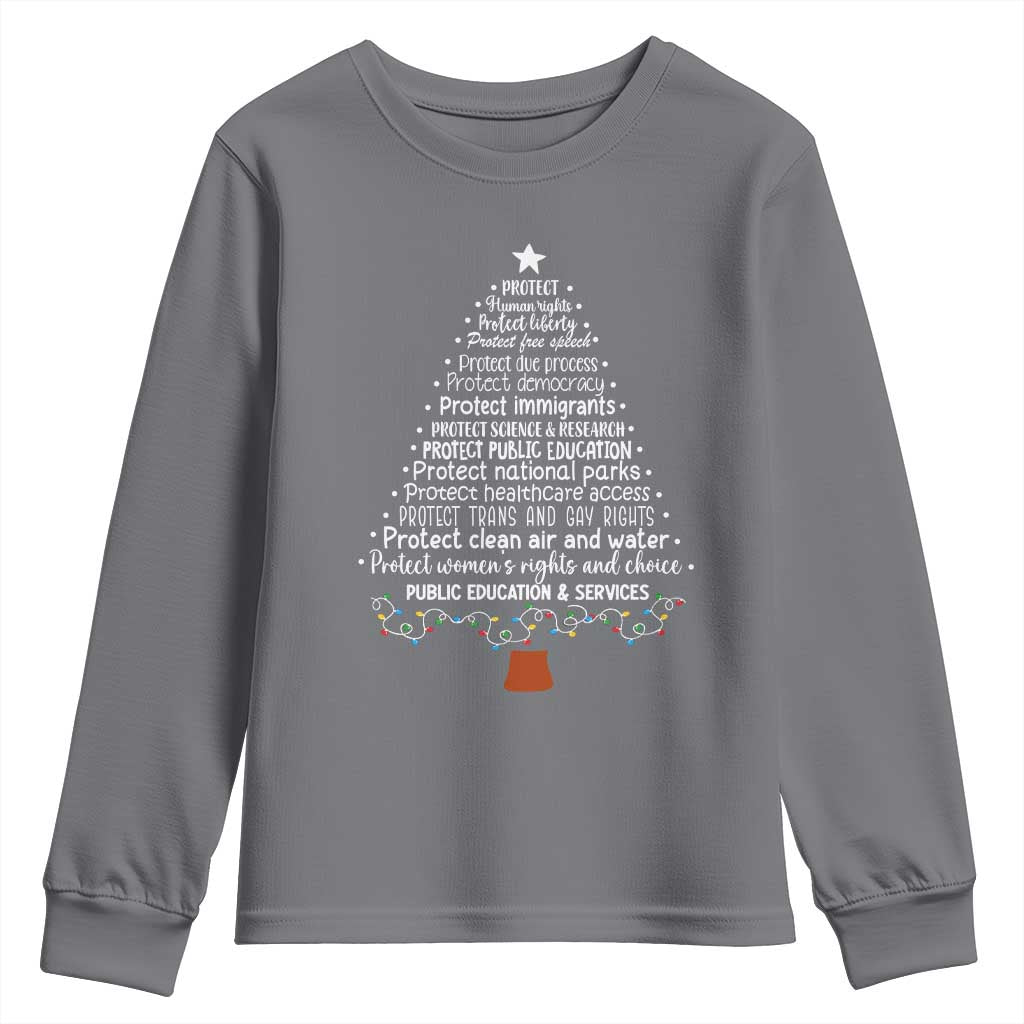 Protect Democracy Christmas Tree Youth Sweatshirt Anti Fascism Social Justice TS10 Charcoal Print Your Wear