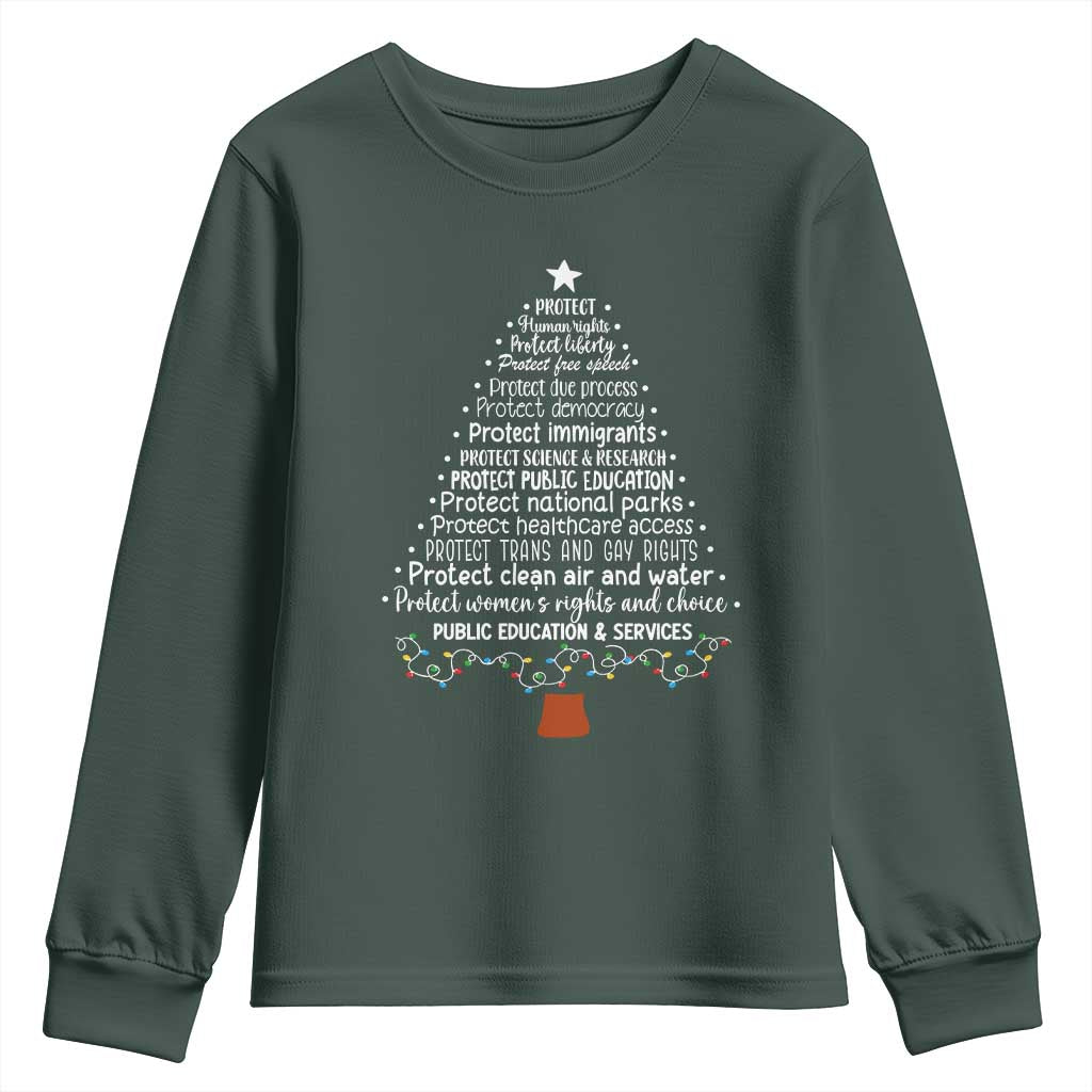 Protect Democracy Christmas Tree Youth Sweatshirt Anti Fascism Social Justice TS10 Dark Forest Green Print Your Wear