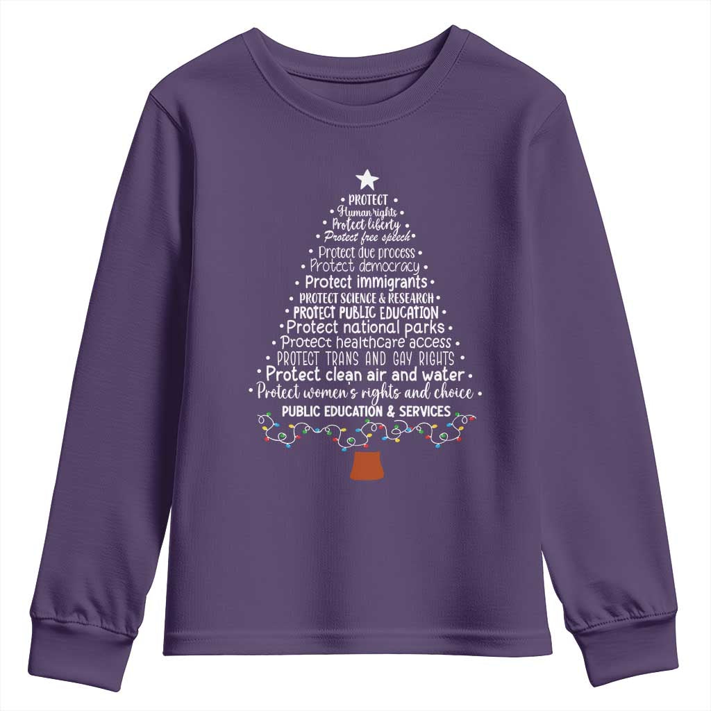 Protect Democracy Christmas Tree Youth Sweatshirt Anti Fascism Social Justice TS10 Purple Print Your Wear