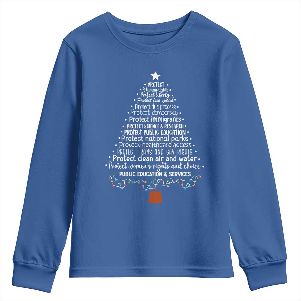 Protect Democracy Christmas Tree Youth Sweatshirt Anti Fascism Social Justice TS10 Royal Blue Print Your Wear