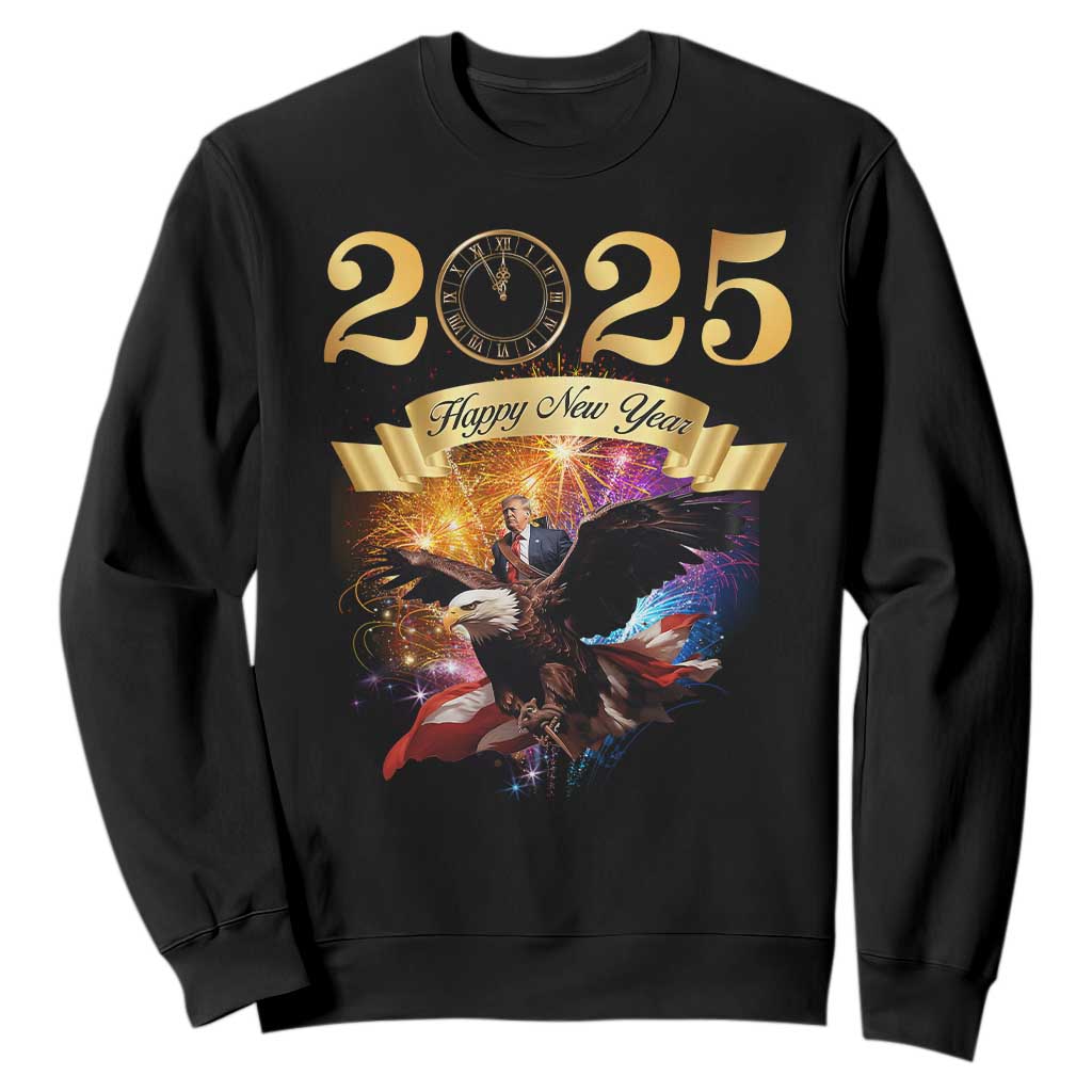 Trump Happy New Year 2025 Sweatshirt Support Trump Eagle USA President TS10 Black Print Your Wear