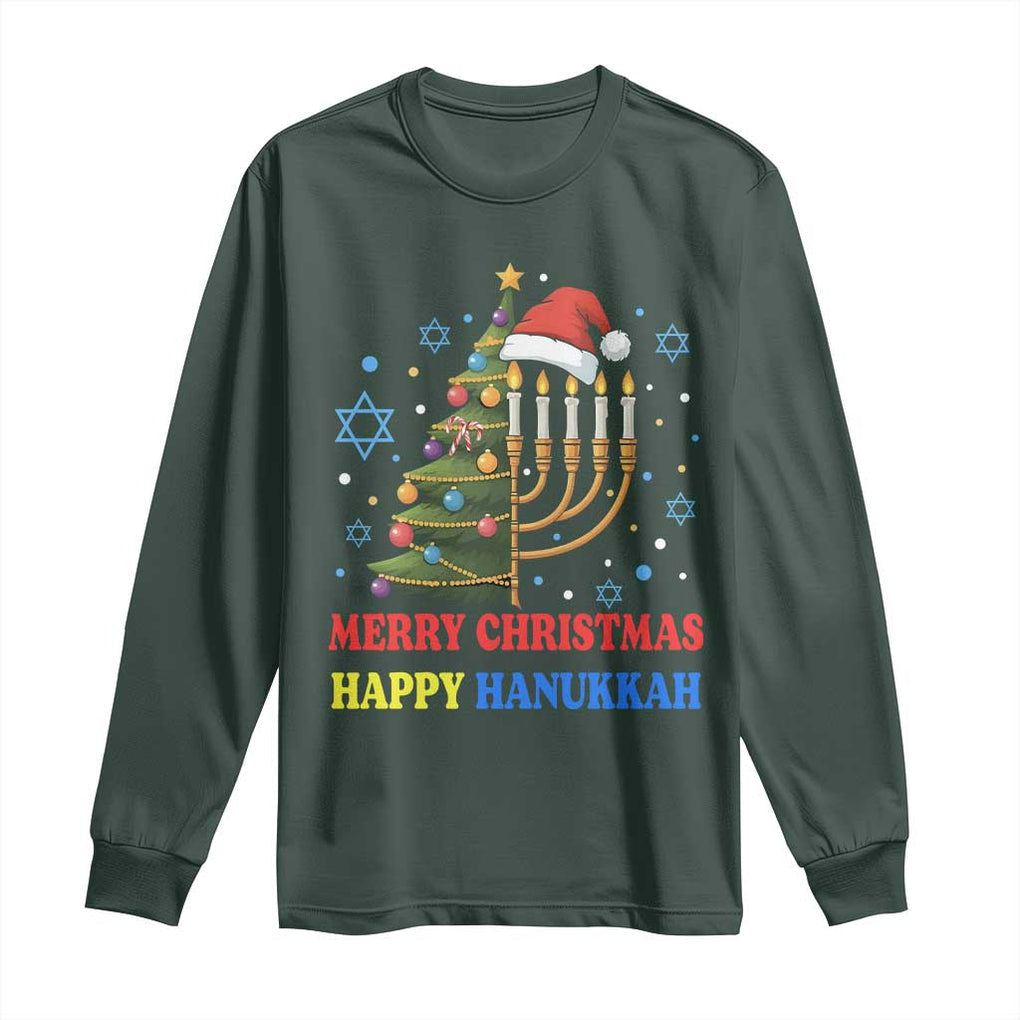 Merry Chrismukkah Happy Christmas Hanukkah Long Sleeve Shirt TS10 Dark Forest Green Print Your Wear