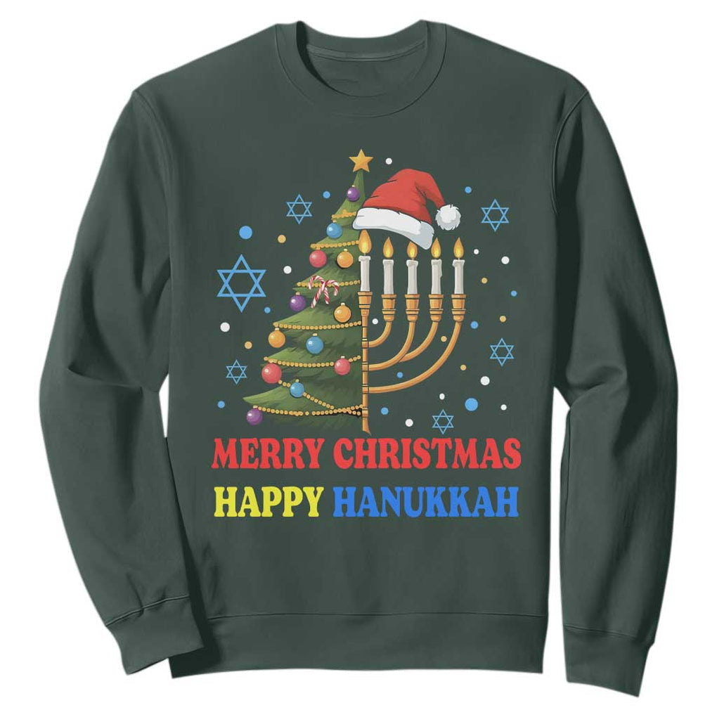Merry Chrismukkah Happy Christmas Hanukkah Sweatshirt TS10 Dark Forest Green Print Your Wear