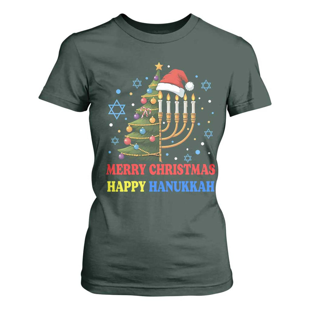 Merry Chrismukkah Happy Christmas Hanukkah T Shirt For Women TS10 Dark Forest Green Print Your Wear