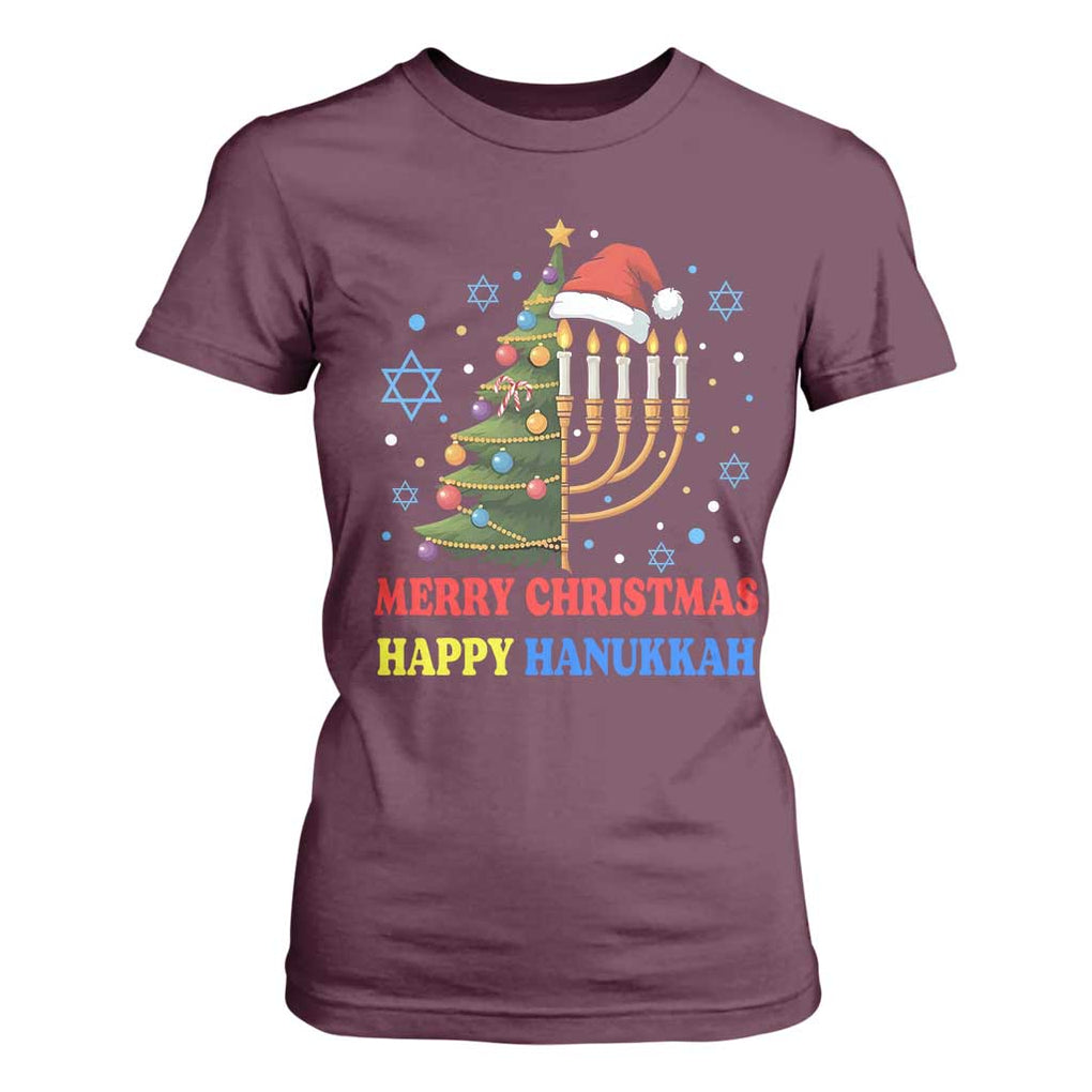 Merry Chrismukkah Happy Christmas Hanukkah T Shirt For Women TS10 Maroon Print Your Wear