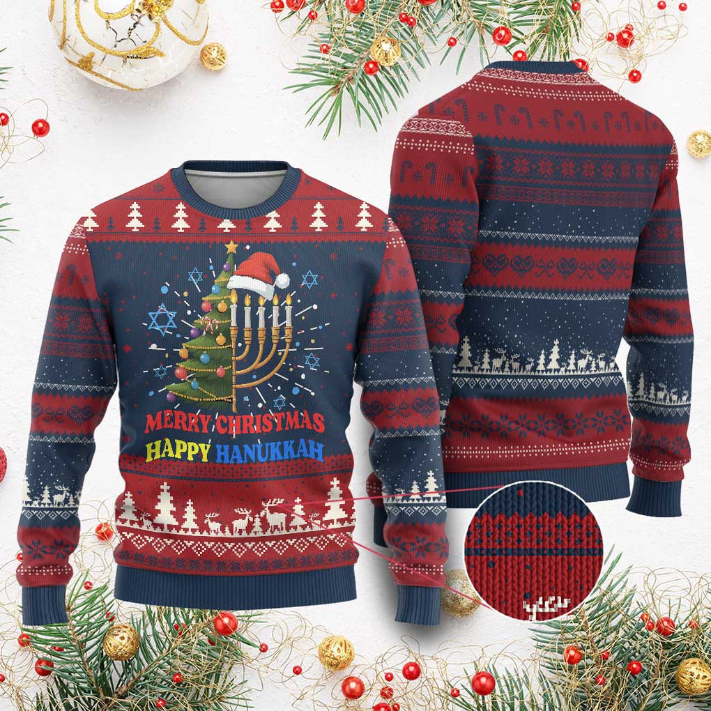 Merry Chrismukkah Happy Xmas Hanukkah Ugly Christmas Sweater TS10 Burgundy Print Your Wear