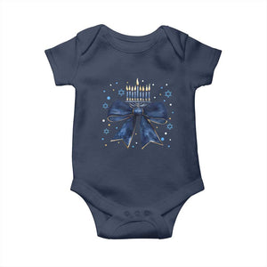 Happy Hanukkah Baby Onesie Coquette Hanukkah Bow Jewish Menorah TS10 Navy Print Your Wear