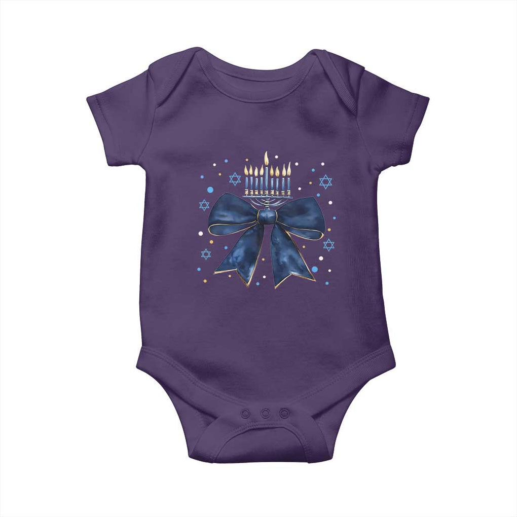 Happy Hanukkah Baby Onesie Coquette Hanukkah Bow Jewish Menorah TS10 Purple Print Your Wear