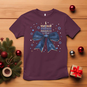 Happy Hanukkah T Shirt Coquette Hanukkah Bow Jewish Menorah TS10 Maroon Print Your Wear