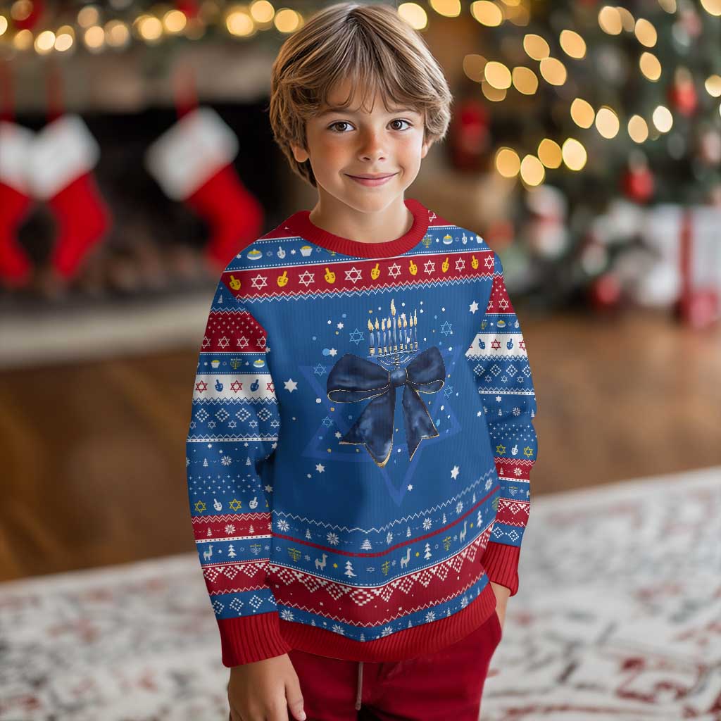 Happy Hanukkah Ugly Sweater Coquette Bow Jewish Menorah TS10 Blue Red Print Your Wear