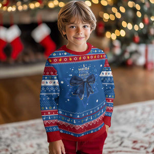 Happy Hanukkah Ugly Sweater Coquette Bow Jewish Menorah TS10 Blue Red Print Your Wear