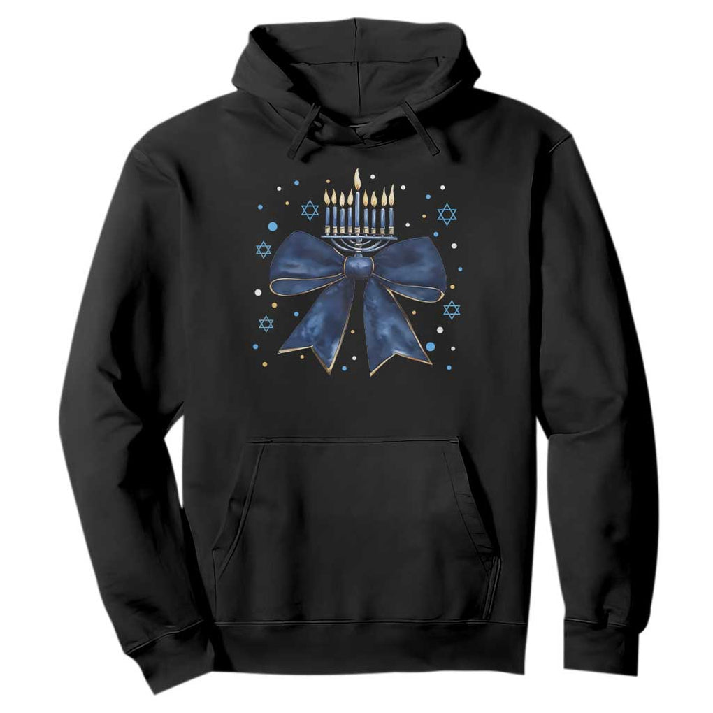 Happy Hanukkah Hoodie Coquette Hanukkah Bow Jewish Menorah TS10 Black Print Your Wear