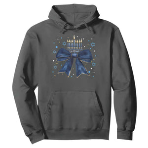 Happy Hanukkah Hoodie Coquette Hanukkah Bow Jewish Menorah TS10 Dark Heather Print Your Wear