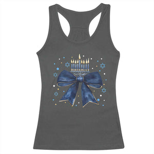 Happy Hanukkah Racerback Tank Top Coquette Hanukkah Bow Jewish Menorah TS10 Dark Heather Print Your Wear
