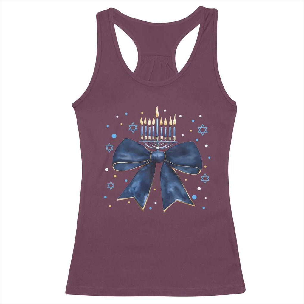 Happy Hanukkah Racerback Tank Top Coquette Hanukkah Bow Jewish Menorah TS10 Maroon Print Your Wear