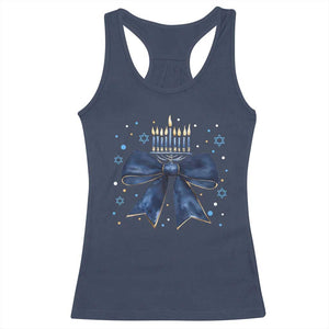 Happy Hanukkah Racerback Tank Top Coquette Hanukkah Bow Jewish Menorah TS10 Navy Print Your Wear
