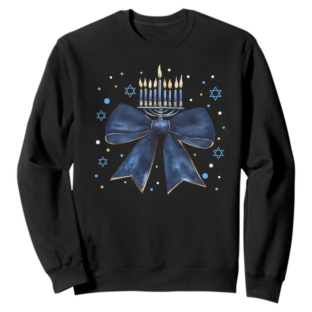 Happy Hanukkah Sweatshirt Coquette Hanukkah Bow Jewish Menorah TS10 Black Print Your Wear