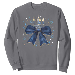 Happy Hanukkah Sweatshirt Coquette Hanukkah Bow Jewish Menorah TS10 Charcoal Print Your Wear