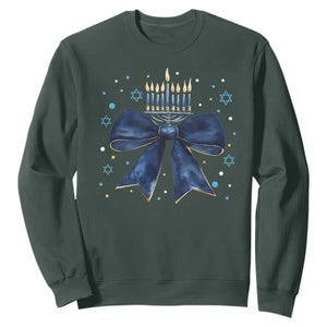 Happy Hanukkah Sweatshirt Coquette Hanukkah Bow Jewish Menorah TS10 Dark Forest Green Print Your Wear