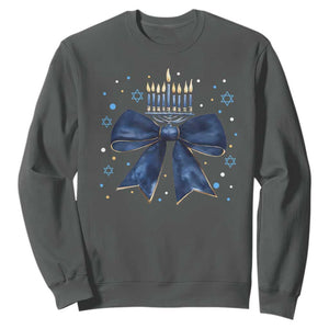 Happy Hanukkah Sweatshirt Coquette Hanukkah Bow Jewish Menorah TS10 Dark Heather Print Your Wear