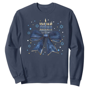 Happy Hanukkah Sweatshirt Coquette Hanukkah Bow Jewish Menorah TS10 Navy Print Your Wear