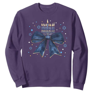 Happy Hanukkah Sweatshirt Coquette Hanukkah Bow Jewish Menorah TS10 Purple Print Your Wear