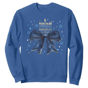 Happy Hanukkah Sweatshirt Coquette Hanukkah Bow Jewish Menorah TS10 Royal Blue Print Your Wear