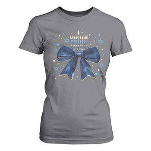 Happy Hanukkah T Shirt For Women Coquette Hanukkah Bow Jewish Menorah TS10 Charcoal Print Your Wear