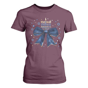 Happy Hanukkah T Shirt For Women Coquette Hanukkah Bow Jewish Menorah TS10 Maroon Print Your Wear