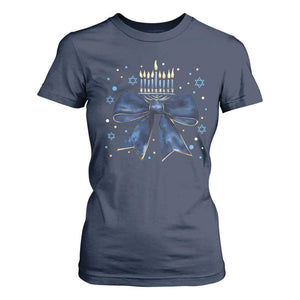 Happy Hanukkah T Shirt For Women Coquette Hanukkah Bow Jewish Menorah TS10 Navy Print Your Wear