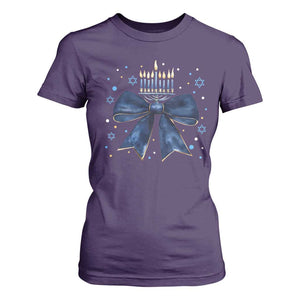 Happy Hanukkah T Shirt For Women Coquette Hanukkah Bow Jewish Menorah TS10 Purple Print Your Wear