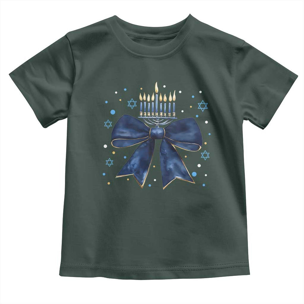 Happy Hanukkah Toddler T Shirt Coquette Hanukkah Bow Jewish Menorah TS10 Dark Forest Green Print Your Wear
