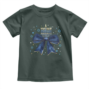 Happy Hanukkah Toddler T Shirt Coquette Hanukkah Bow Jewish Menorah TS10 Dark Forest Green Print Your Wear