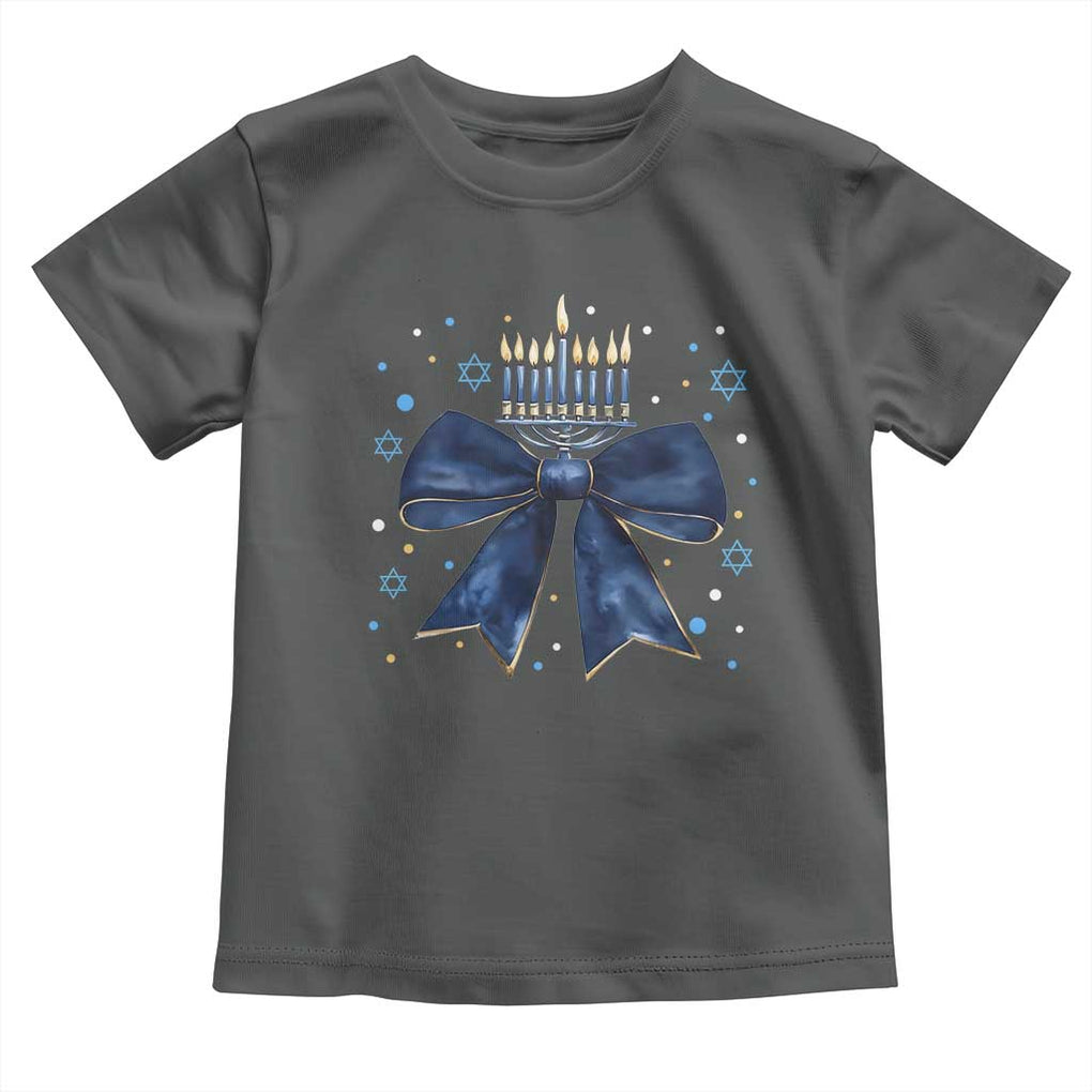 Happy Hanukkah Toddler T Shirt Coquette Hanukkah Bow Jewish Menorah TS10 Dark Heather Print Your Wear