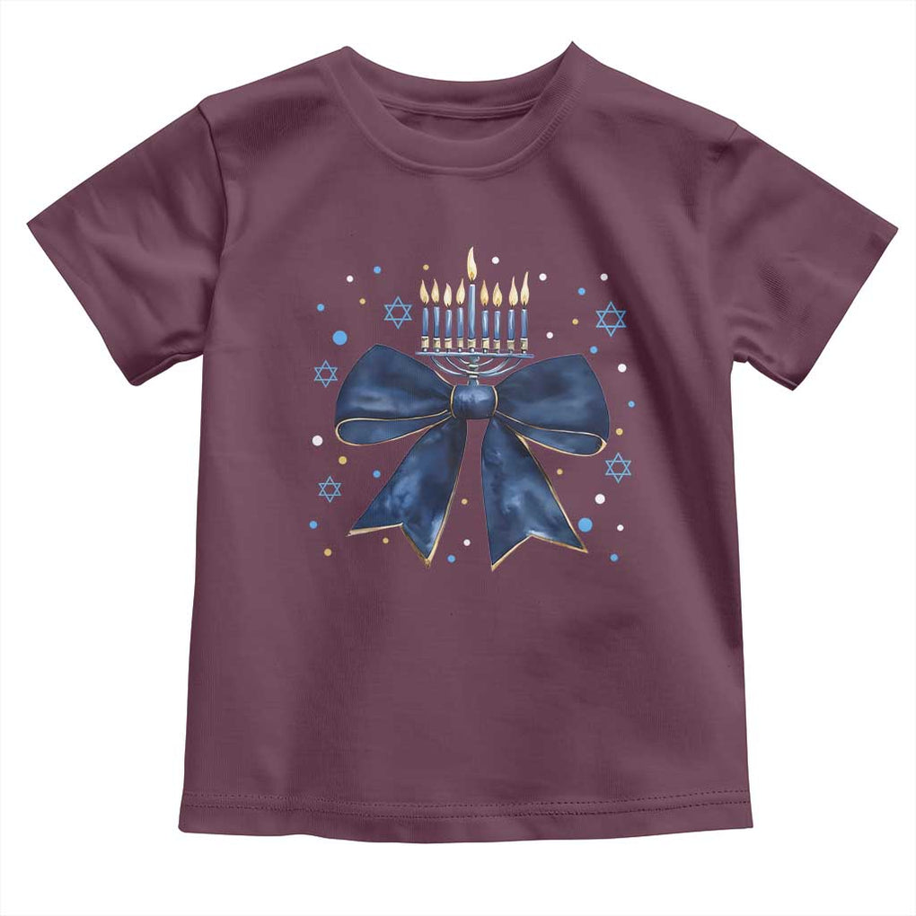 Happy Hanukkah Toddler T Shirt Coquette Hanukkah Bow Jewish Menorah TS10 Maroon Print Your Wear