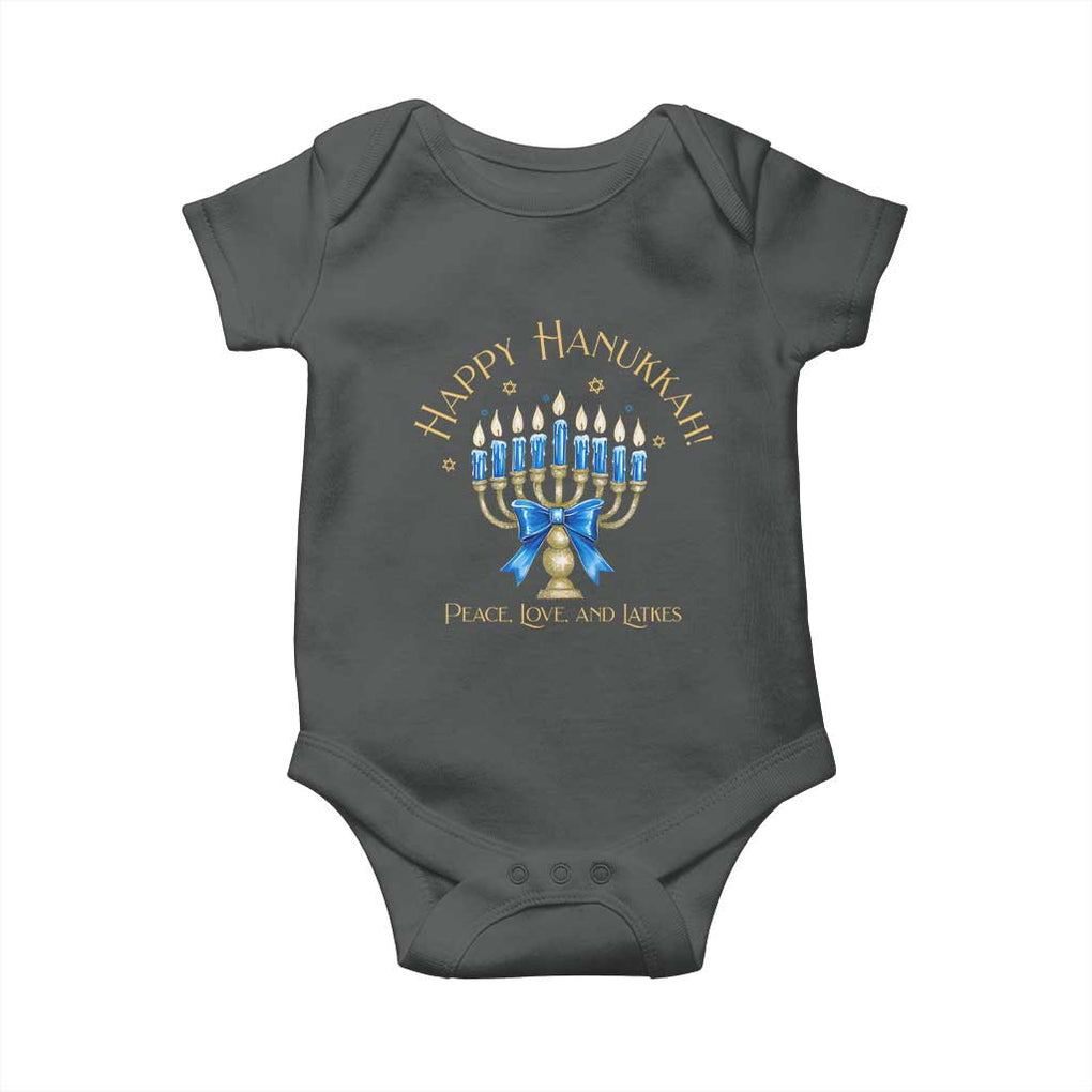 Happy Hanukkah Baby Onesie Jewish Menorah Coquette Bow TS10 Dark Heather Print Your Wear