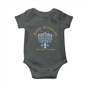 Happy Hanukkah Baby Onesie Jewish Menorah Coquette Bow TS10 Dark Heather Print Your Wear