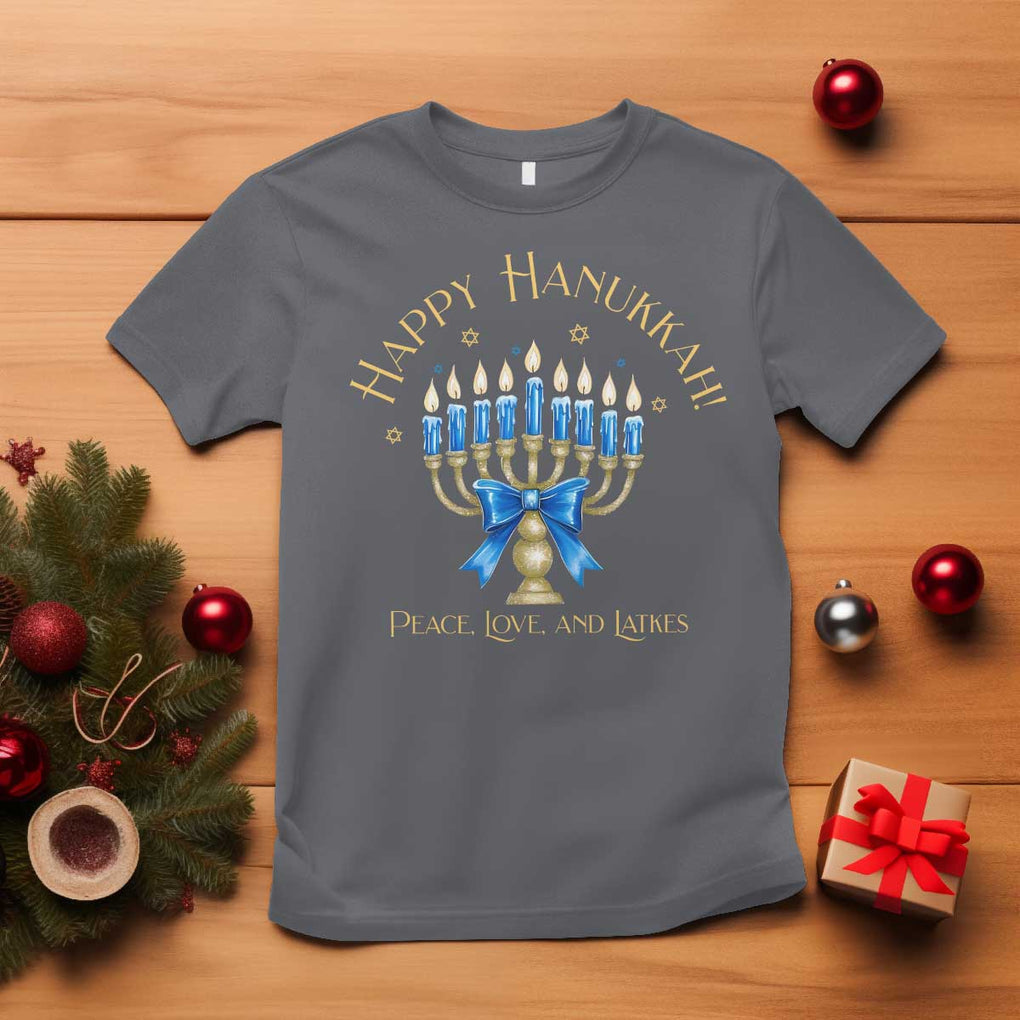 Happy Hanukkah T Shirt Jewish Menorah Coquette Bow TS10 Charcoal Print Your Wear