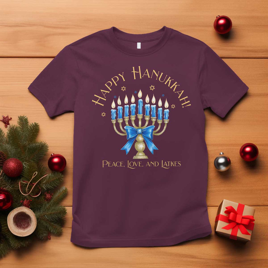 Happy Hanukkah T Shirt Jewish Menorah Coquette Bow TS10 Maroon Print Your Wear