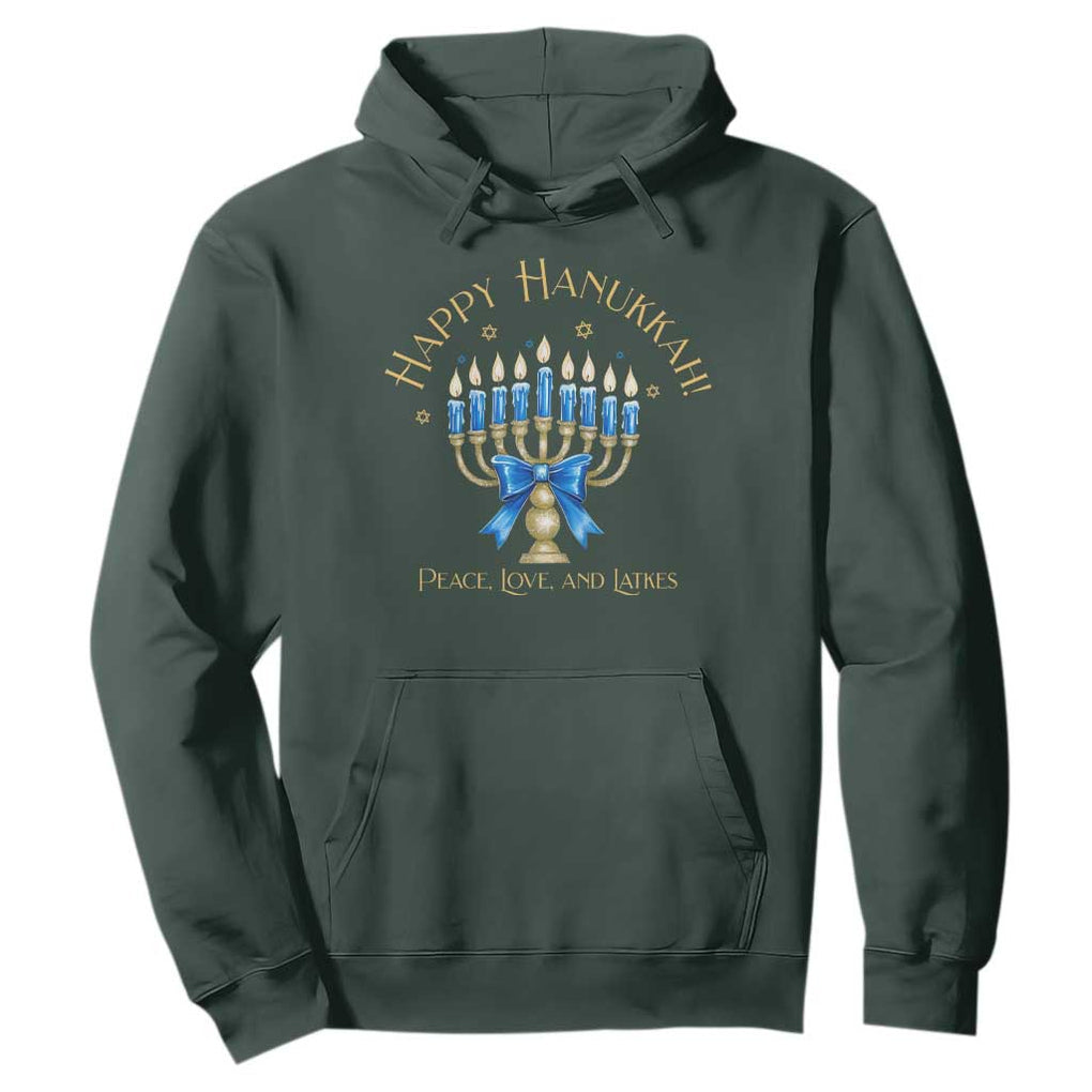 Happy Hanukkah Hoodie Jewish Menorah Coquette Bow TS10 Dark Forest Green Print Your Wear