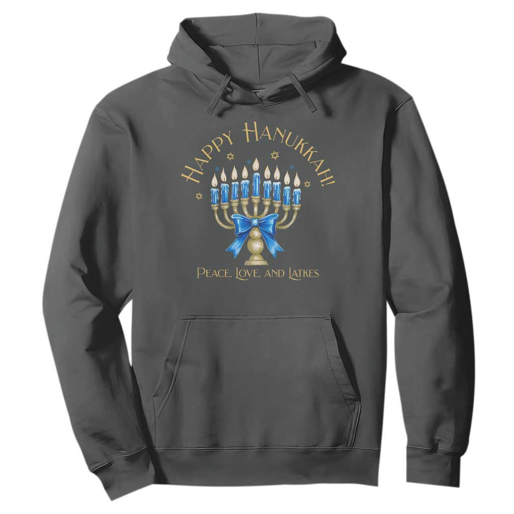 Happy Hanukkah Hoodie Jewish Menorah Coquette Bow TS10 Dark Heather Print Your Wear
