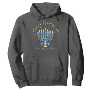 Happy Hanukkah Hoodie Jewish Menorah Coquette Bow TS10 Dark Heather Print Your Wear