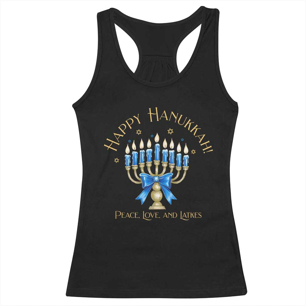Happy Hanukkah Racerback Tank Top Jewish Menorah Coquette Bow TS10 Black Print Your Wear