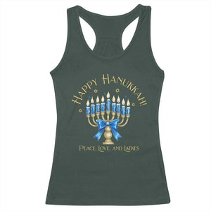 Happy Hanukkah Racerback Tank Top Jewish Menorah Coquette Bow TS10 Dark Forest Green Print Your Wear
