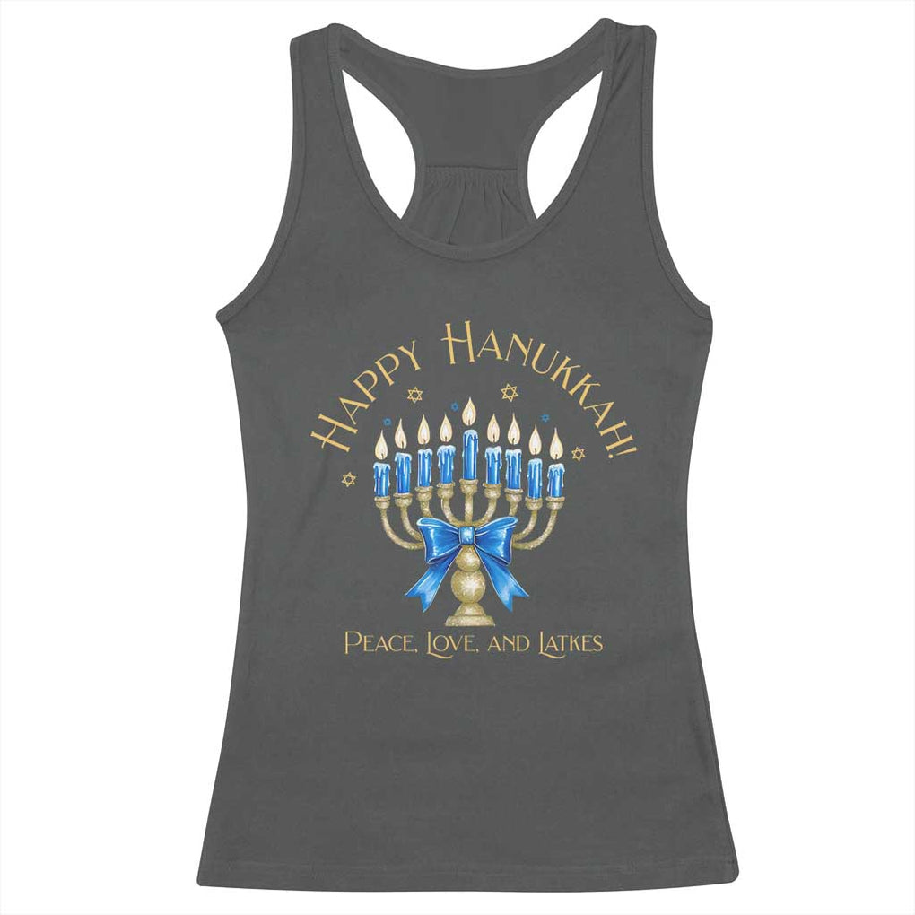 Happy Hanukkah Racerback Tank Top Jewish Menorah Coquette Bow TS10 Dark Heather Print Your Wear